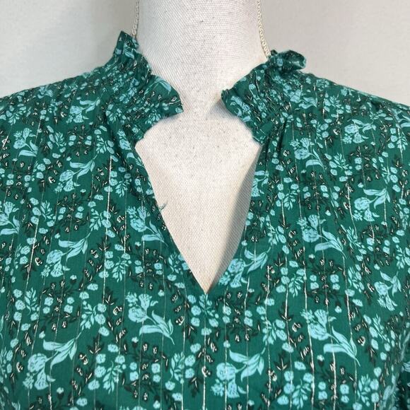 Talbots Blouse sz Medium Dark Green Floral Cottage Core Smocking Prairie Modest - Picture 4 of 10